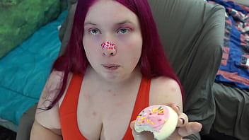 Preview 1 of Amateur Empire - Chubby Tranny Cums on Cookie with Big Cock and Eats it POV Food Play