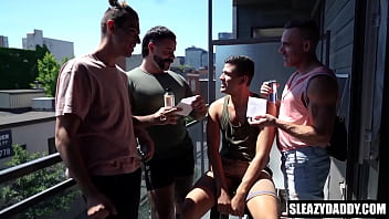 Preview 1 of Orgasm Pinch - Horny step daddies foursome fuck step sons