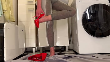Preview 4 of Asaki Tanaka - Desperate Pee in My Leggings and Red classic High Heels