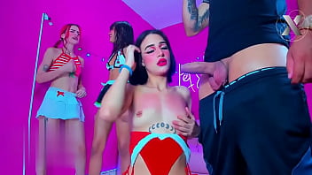 Preview 2 of Request For Son - group of sluts give a big deep blowjob to their classmate at college party