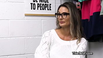Preview 2 of Mom Teaching Young Boy - Fit busty milf suspect deep throats in glasses