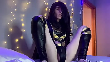 Preview 1 of Silk Hosiery Wife - Crossdresser sissy femboy trans shemale in superhero wasp cosplay