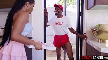 Preview 1 of Sierra Day Lick - Hot pizza for big ass black teen Kira Noir and wet black pussy for big cock black delivery guy