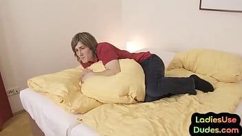 Preview 2 of Ts Tv Video - Sissy guy strapon banged by femdoms in amateur CFNM 3some