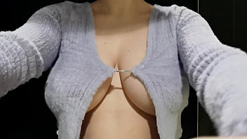 Preview 2 of Anna Beck The Busty Busker - Juicy big boobs in the fitting room. Which top is the sexiest?