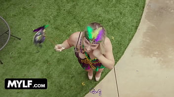 Preview 1 of Dinar Miswari - Milf Bombshell Bunny Madison Celebrates Mardi Gras With Hardcore Doggystyle With Her Young BF - Mylf