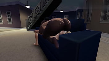 Preview 3 of 50 Kg Teen - Skinny big-dick boy caught her fat black roommate squirting and fucks her. More at HENTAISIMS.COM