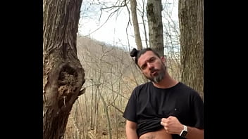 Preview 2 of Chinese Solo Webcam - Horny Latino hippie jerking off outside caught in the woods
