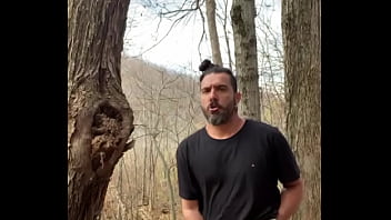 Preview 4 of Chinese Solo Webcam - Horny Latino hippie jerking off outside caught in the woods