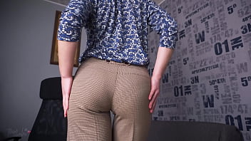 Preview 2 of B Bxxx - Hot Secretary Teasing Visible Panty Line In Tight Work Trousers
