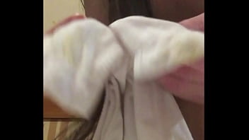 Preview 3 of Iran Incest - Brunette undressed and showed Dirty Panties in pussy discharge