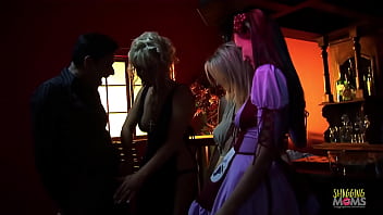 Preview 1 of Hypotize Mom - Three sluts fucking with a bartender after the closing hours