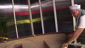 Preview 1 of Pingka Xxx - Sailor gets his dick sucked by a busty brunette girl before banging her
