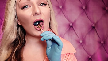 Preview 2 of Nana Nano - eating cand in blue nitrile gloves (Arya Grander) hot ASMR video