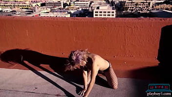 Preview 4 of Juicy Titt - Playboy5.com - Big natural tits latina babe Mia Valentine strips nude for Playboy on a rooftop
