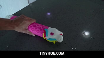 Preview 1 of Valencia Tappi - TinyHoe - Stuck Under Table Tiny Latina Teen Stepsister Fucked By Stepbrother - Violet Gems