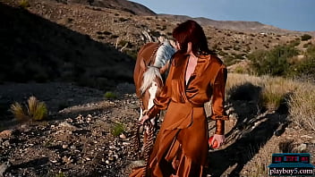 Preview 1 of Mom Fucked Son Anal - All natural redhead MILF babe Odette loving the outdoors and gets naked in it