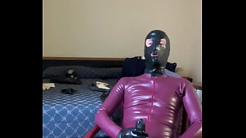 Preview 3 of Stunning Cum Inside - Cumming wearing a plum latex catsuit