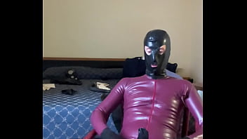 Preview 4 of Stunning Cum Inside - Cumming wearing a plum latex catsuit