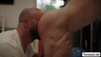 Preview 2 of Desi Ripe Sex - TS brunette Ariel Demure anal sex with Pervert bald gym buddy