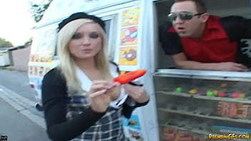 Preview 1 of Room Shearing With Sister - Hot Blonde Blowjob and Fucks in Icecream Van