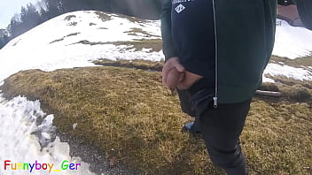 Preview 4 of My Waefy - White snow and white cum in the mountains. In the middle of the hiking trail I just had to take out my cock and jerk it off until I came.