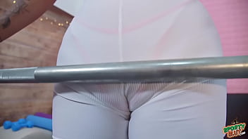 Preview 3 of Kitty Jungxxx - Superb See-Through White Biker Legging Busty Big Ass Babe Working Out!