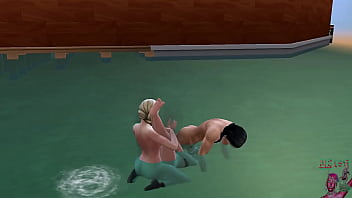 Preview 4 of Stark Sex - Threesome shemale and girl on beach