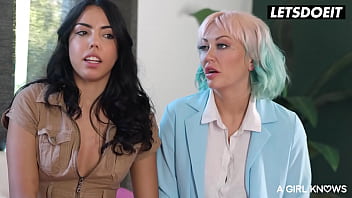 Preview 2 of Dap Monster Cock Rape - Hot MILF Cherie Deville Teaches Unexperienced Chicks Rachel Rivers And Adira Allure How To Enjoy Lesbian Threeway - A GIRL KNOWS