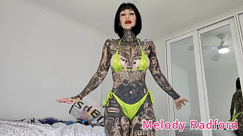 Preview 1 of Little Boy Sleep - Snakeskin Yellow,  White and Blue Skimpy Micro Bikini Melody Radford