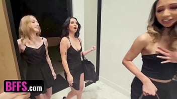 Preview 1 of Brazzers Fuck Harf - Horny Girls Kallie Taylor,  Kimora Quin &amp_ Kiana Kumani Share One Fat Cock For Valentine&#039_s Day - BFFS