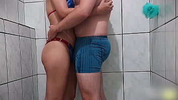 Preview 1 of Japnesse In Bus - Humping in the shower,  bikini rubbing till he cum in underwear