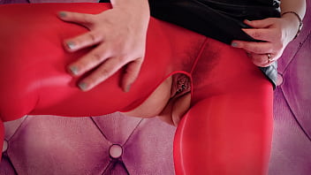 Preview 4 of Wife She Cant Load Black Cook - Teasing by red shiny crotchless pantyhose,  sexy curvy MILF Arya Grander