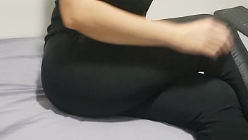 Preview 1 of Lnada Xxx Full Hd - Leather leggings,  tight pants,  panty lines showing my big and round ass to strangers,  panty fetish Karina and Lucas