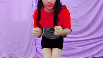 Preview 2 of Real Wifes Swap Cocks - Mini skirt ladyboy cheerleader sexy uniform