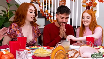 Preview 3 of Yoga Sexy Sex - Arietta Adams and Cherry Fae invites Nate for a thanksgiving threesome