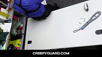 Preview 2 of Sani Leayn Xxx Video All - CreepyGuard- Teen thief Adrianna Jade stole lipstick and hid it in pussy but got caught