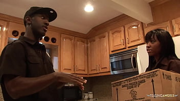 Preview 1 of Famile Xxx Videos Muvi - After delivering a package the ebony decided to take a break and enjoy a BBC