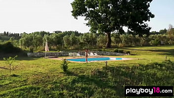 Preview 4 of Fighting Sister Brothers Xxx Com - Bombastic naked French beauty Laura Devushcat posing by the pool outdoor