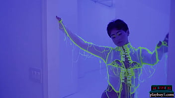 Preview 1 of Www Ngentotcom - Neon lingerie looks super hot on curvy short hair latina MILF Mia Valentine