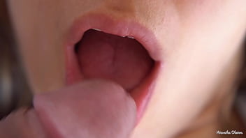 Preview 2 of Spy Granny Piss Wc - Her Soft Big Lips And Tongue Cause Him Cumshot,  Super Closeup Cum In Mouth