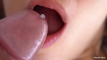 Preview 4 of Spy Granny Piss Wc - Her Soft Big Lips And Tongue Cause Him Cumshot,  Super Closeup Cum In Mouth