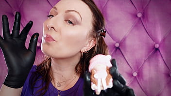 Preview 2 of Tamilsex Aunty Videos - ASMR: vore fetish giantess vibes mukbang video SFW in nitrile gloves (Arya Grander)