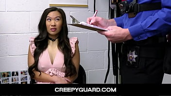 Preview 2 of Xxxxviedo L - CreepyGuard-Sexy Asian Merchandise Shoplifter Kimmy Kim is caught red handed now she has to get naked and suck the guard&#039_s cock