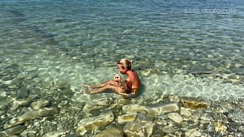 Preview 4 of Double Barrel - Slender tanned blonde gets fucked on the beach by the sound of waves during a photo shoot