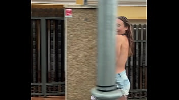 Preview 3 of Perauana - A beauty in a collar walks topless in the rain around the city
