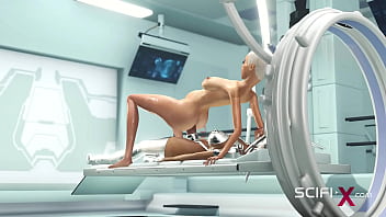 Preview 4 of Muff Girls - Space sex in the sci-fi lab. A hot young hottie has anal sex with a female dickgirl