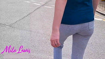 Preview 1 of Fun For Four - Going For A Walk In Leggings And Wearing A Pad