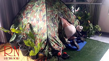 Preview 2 of Fibgered Squirt - Sex in camp. A stranger fucks a nudist lady in her pussy in a camping in nature. C2