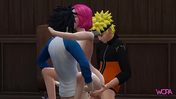 Preview 4 of Trasveti Joven Gozando - Naruto,  Sasuke and Sakura. Yummy message. naruto parody